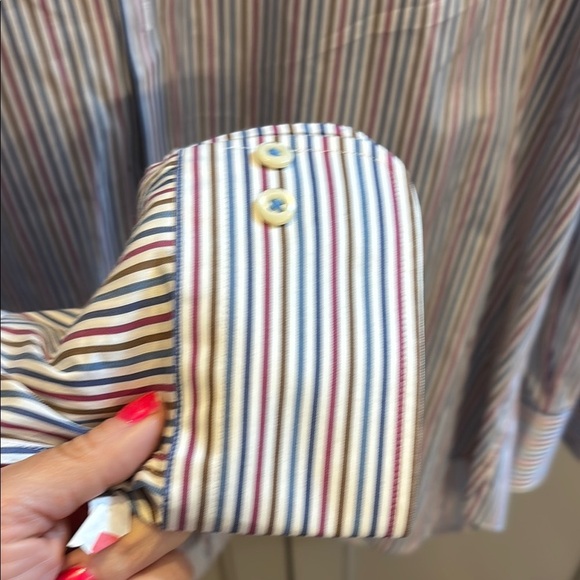 Peter Millar Men's Striped Shirt - Blue/purple/olive green XL - Picture 4 of 5